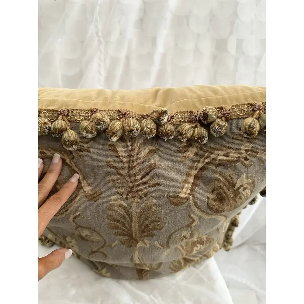 Vintage Aubusson Pineapple tapesty pillow Rococo Square Gold Grey Velvet 24”